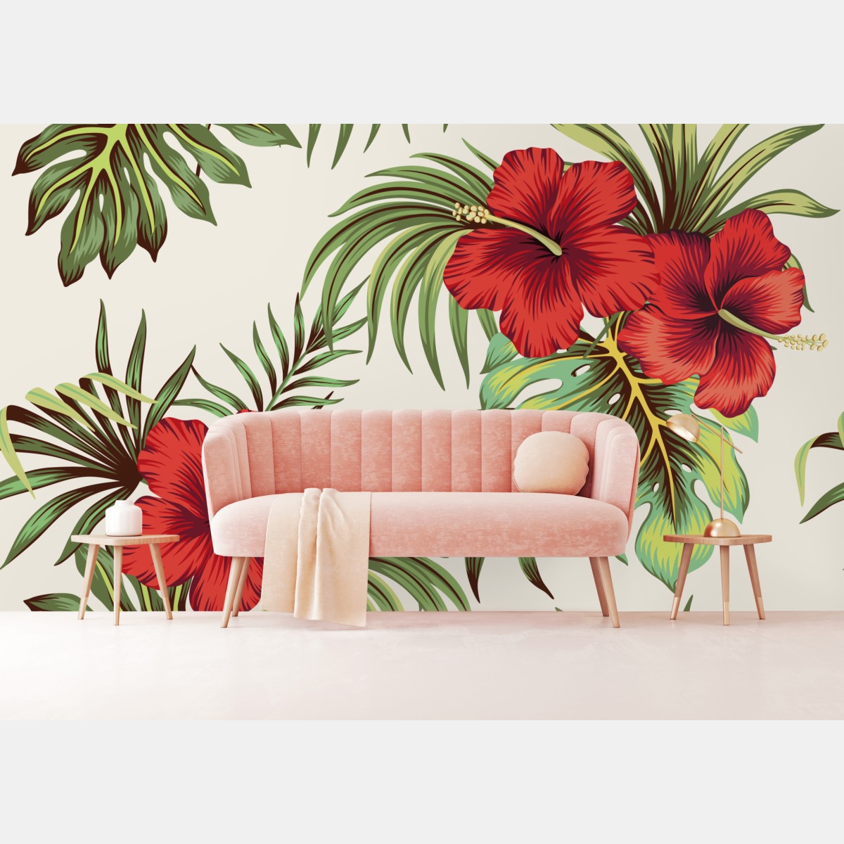 Wall mural vibrant hibiscus tropical print