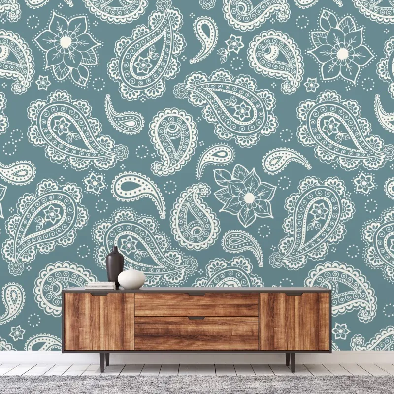 Fototapeta morski wzór paisley z kwiatowymi motywami