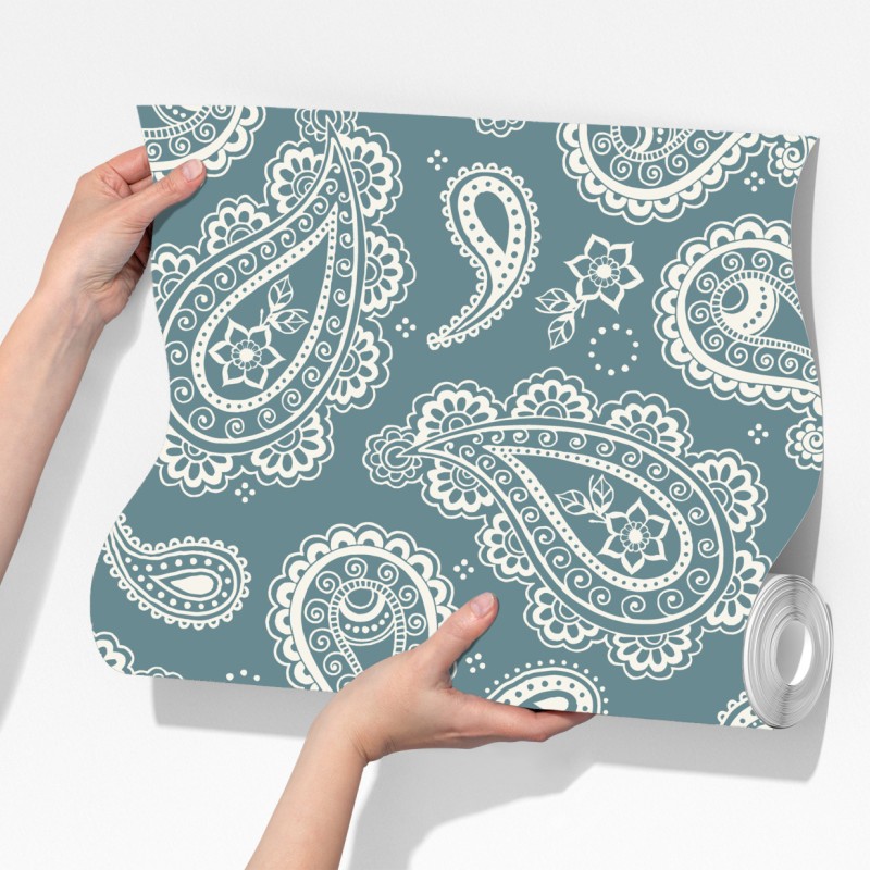 Fototapeta morski wzór paisley z kwiatowymi motywami – Wallissimo® Fototapeta morski wzór paisley z kwiatowymi motywami – Wallissimo®