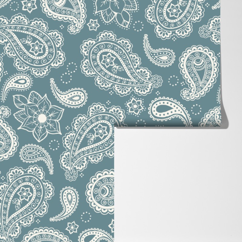 Fototapeta morski wzór paisley z kwiatowymi motywami – Wallissimo® Fototapeta morski wzór paisley z kwiatowymi motywami – Wallissimo®