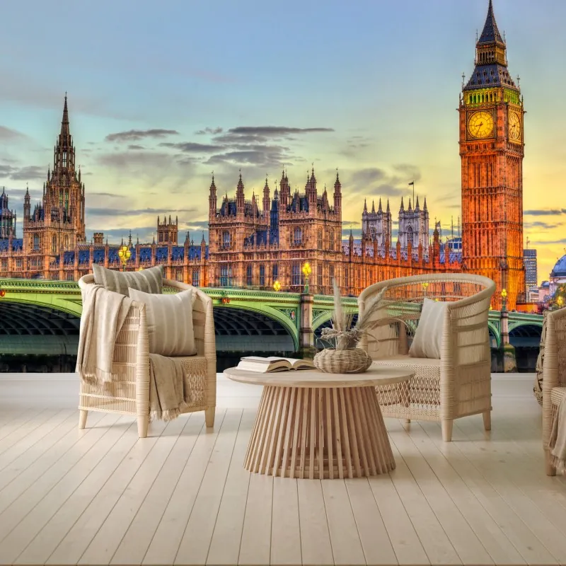 Fototapeta zachód słońca nad Londynem: Big Ben i Pałac Westminsterski