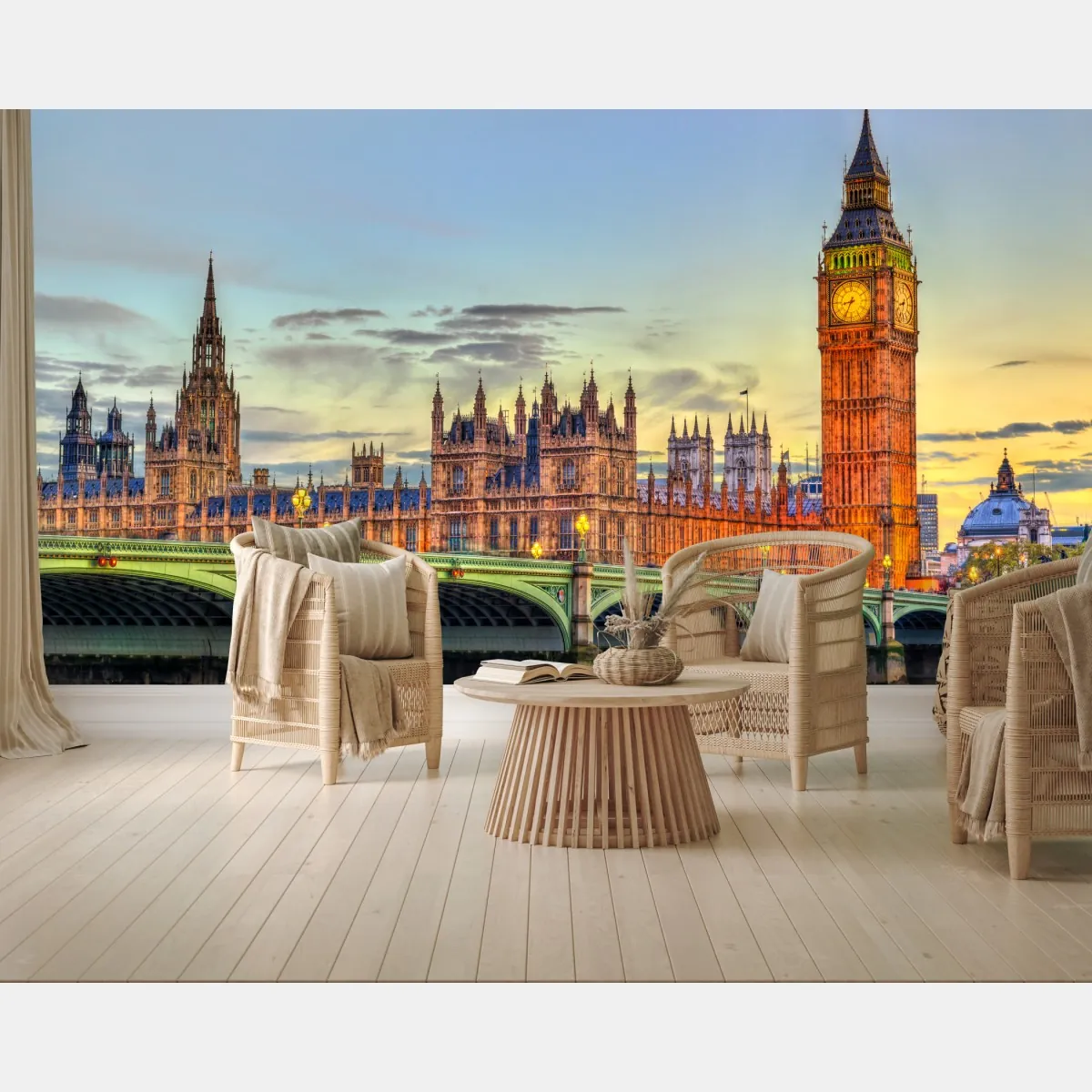 Fototapeta zachód słońca nad Londynem: Big Ben i Pałac Westminsterski – Wallissimo® Fototapeta zachód słońca nad Londynem: Big Ben i Pałac Westminsterski – Wallissimo®