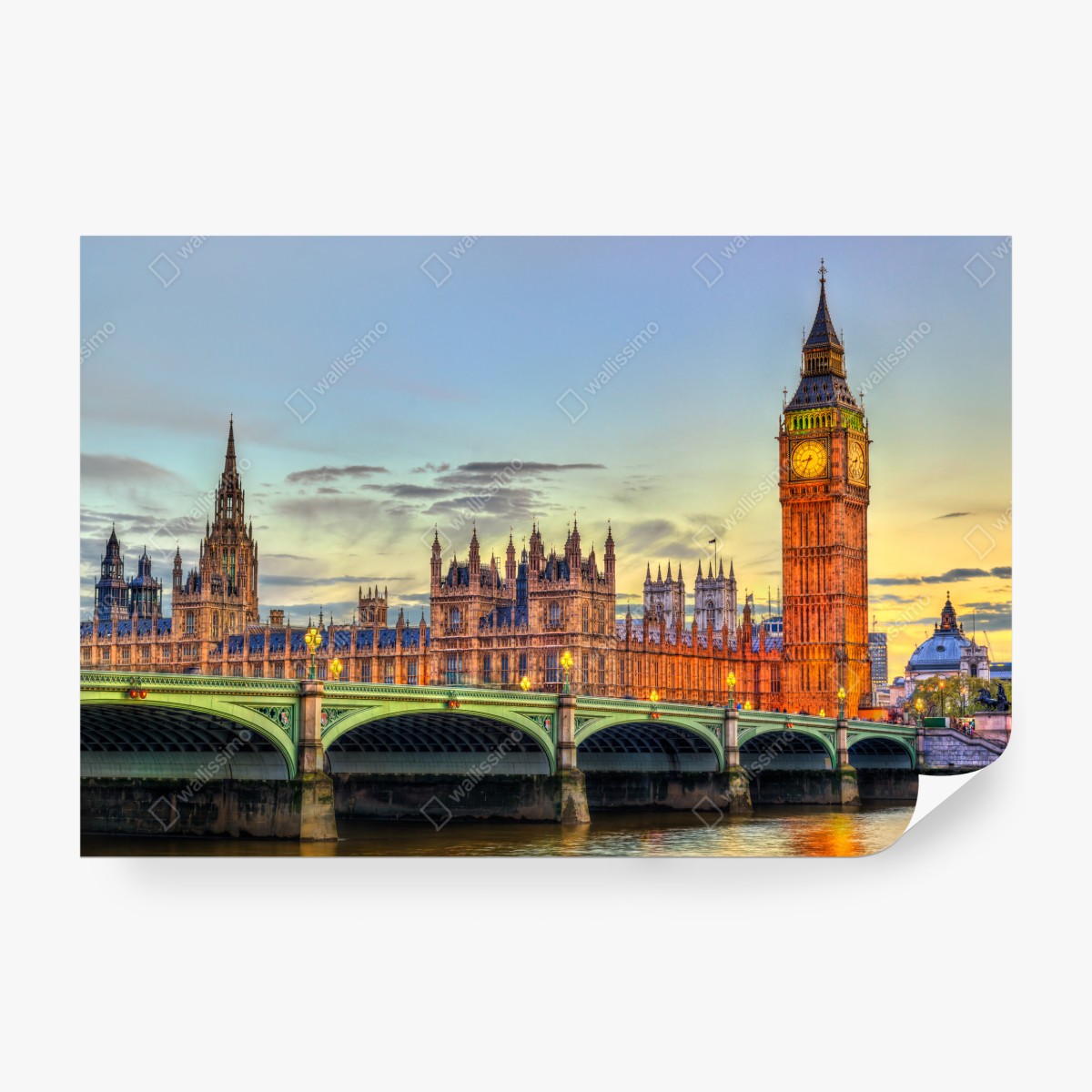 Fototapeta zachód słońca nad Londynem: Big Ben i Pałac Westminsterski – Wallissimo® Fototapeta zachód słońca nad Londynem: Big Ben i Pałac Westminsterski – Wallissimo®