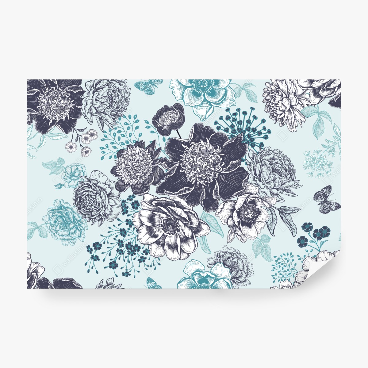 Fototapeta kwiatowy wzór peonii w odcieniach turkusu i granatu – Wallissimo® Fototapeta kwiatowy wzór peonii w odcieniach turkusu i granatu – Wallissimo®