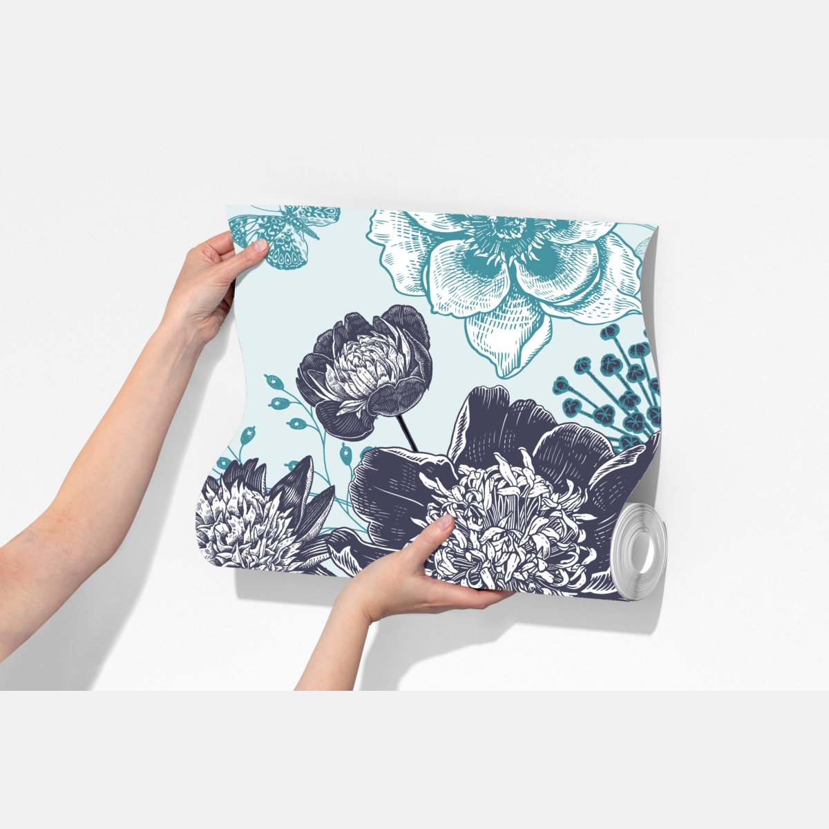 Fototapeta kwiatowy wzór peonii w odcieniach turkusu i granatu – Wallissimo® Fototapeta kwiatowy wzór peonii w odcieniach turkusu i granatu – Wallissimo®