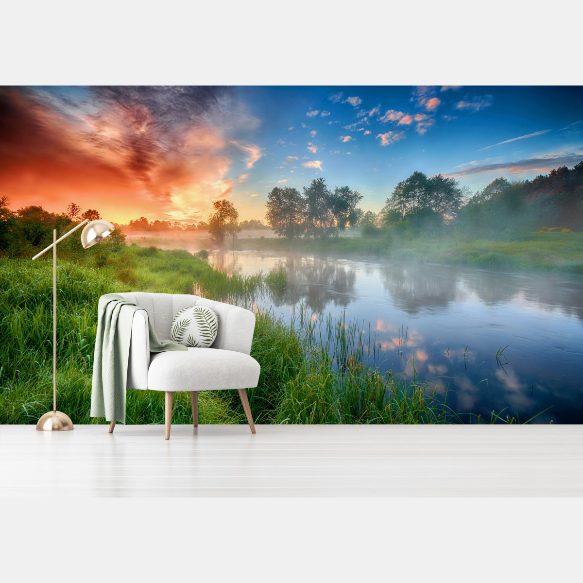 Wall mural sunrise mist over riverbanks