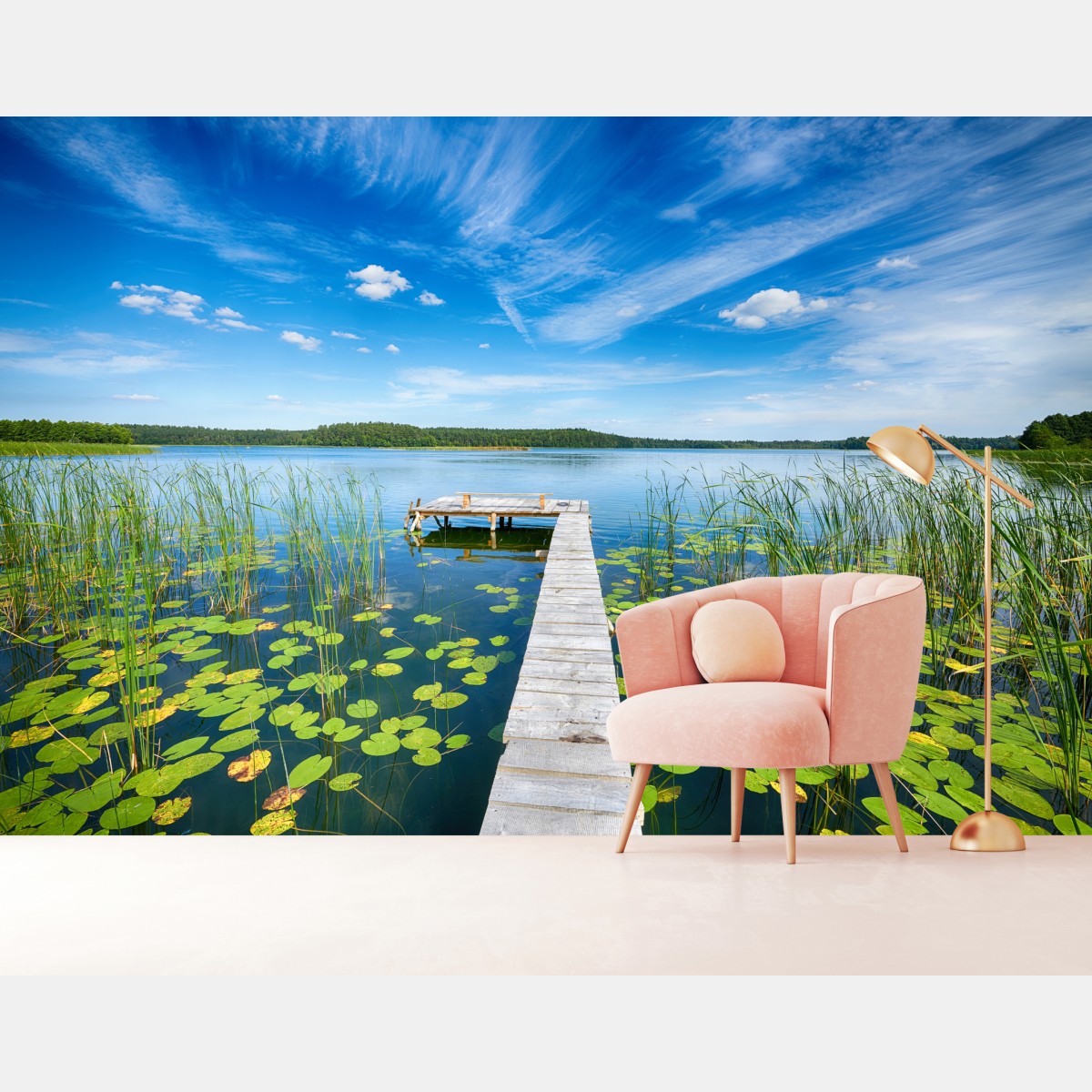 Wall mural Masuria lakeside pier in summer