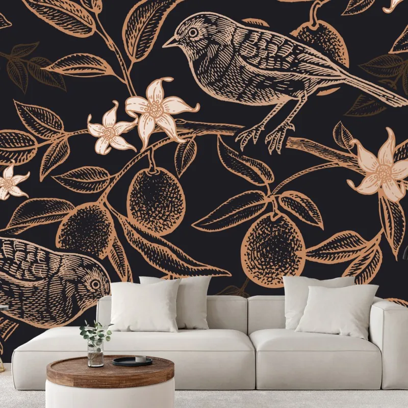 Fototapeta vintage wzór ptaków i cytrusów