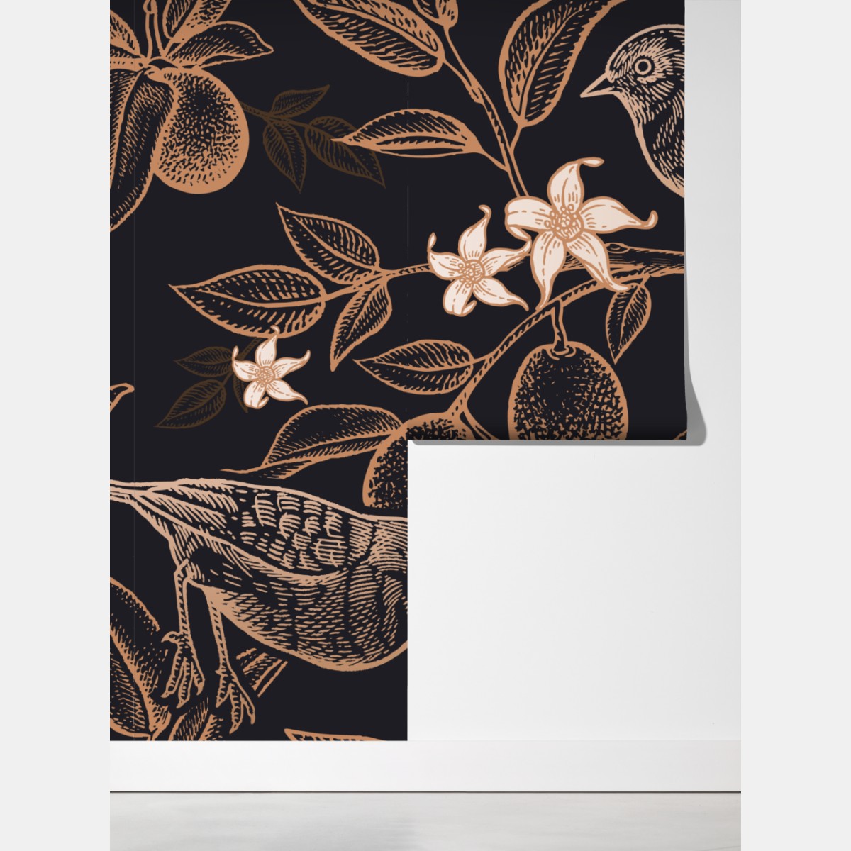 Fototapeta vintage wzór ptaków i cytrusów – Wallissimo® Fototapeta vintage wzór ptaków i cytrusów – Wallissimo®