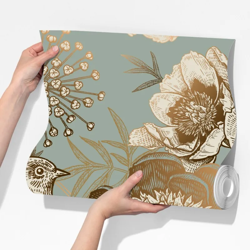 Fototapeta vintage botaniczny motyw kwiatowy z ptakiem – Wallissimo® Fototapeta vintage botaniczny motyw kwiatowy z ptakiem – Wallissimo®