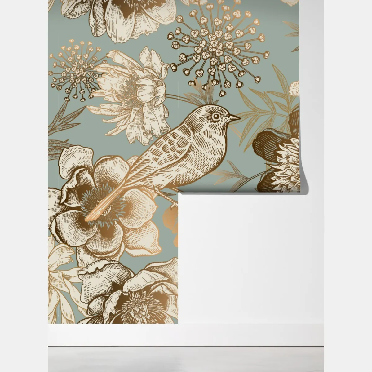 Fototapeta vintage botaniczny motyw kwiatowy z ptakiem – Wallissimo® Fototapeta vintage botaniczny motyw kwiatowy z ptakiem – Wallissimo®