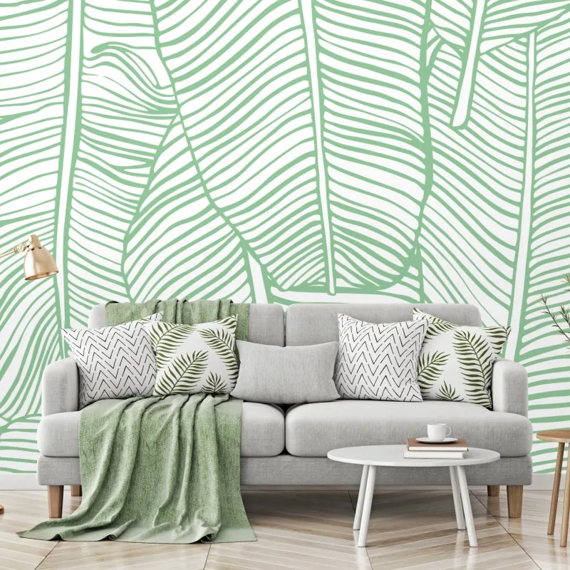 Fototapeta miętowy wzór liści bananowca – Wallissimo® Fototapeta miętowy wzór liści bananowca – Wallissimo®