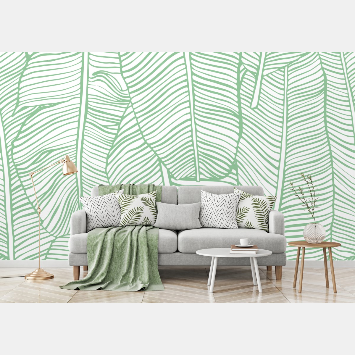 Wall mural mint banana leaf pattern