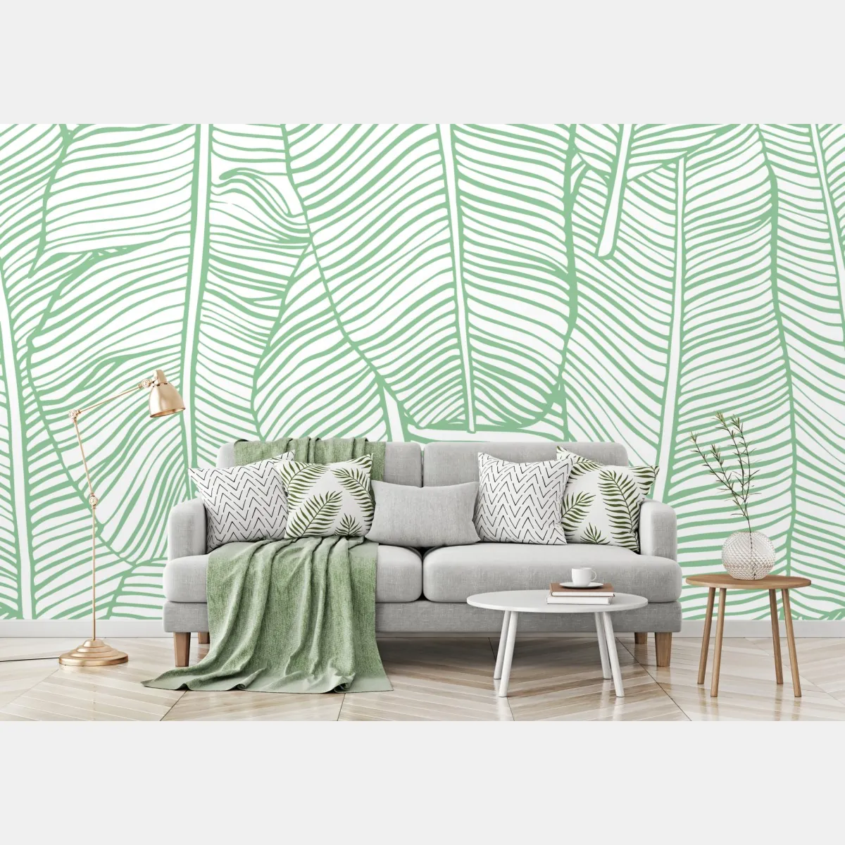 Fototapeta miętowy wzór liści bananowca – Wallissimo® Fototapeta miętowy wzór liści bananowca – Wallissimo®
