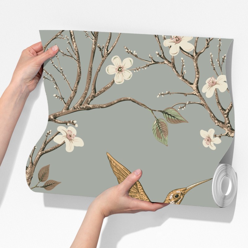 Fototapeta vintage wzór kolibrów i kwiatów – Wallissimo® Fototapeta vintage wzór kolibrów i kwiatów – Wallissimo®