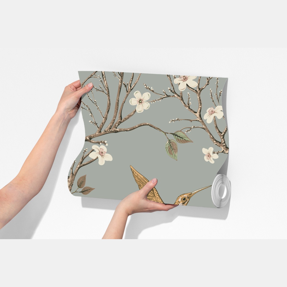 Fototapeta vintage wzór kolibrów i kwiatów – Wallissimo® Fototapeta vintage wzór kolibrów i kwiatów – Wallissimo®