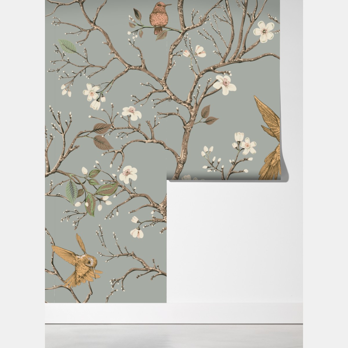 Fototapeta vintage wzór kolibrów i kwiatów – Wallissimo® Fototapeta vintage wzór kolibrów i kwiatów – Wallissimo®