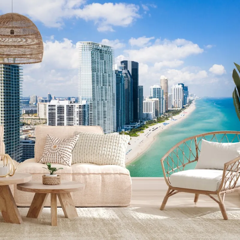 Fototapeta turkusowa linia brzegowa z wieżowcami