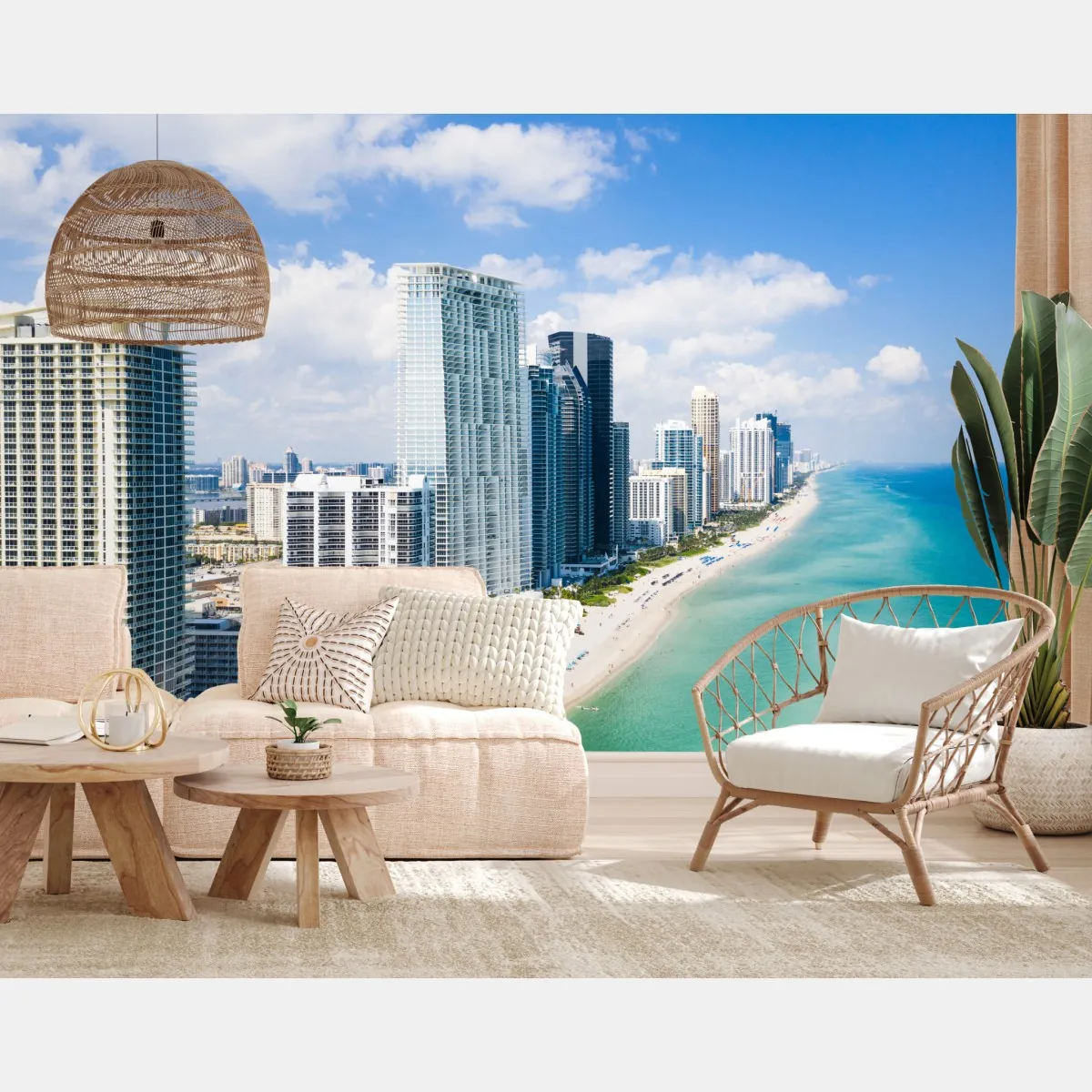 Fototapeta turkusowa linia brzegowa z wieżowcami – Wallissimo® Fototapeta turkusowa linia brzegowa z wieżowcami – Wallissimo®