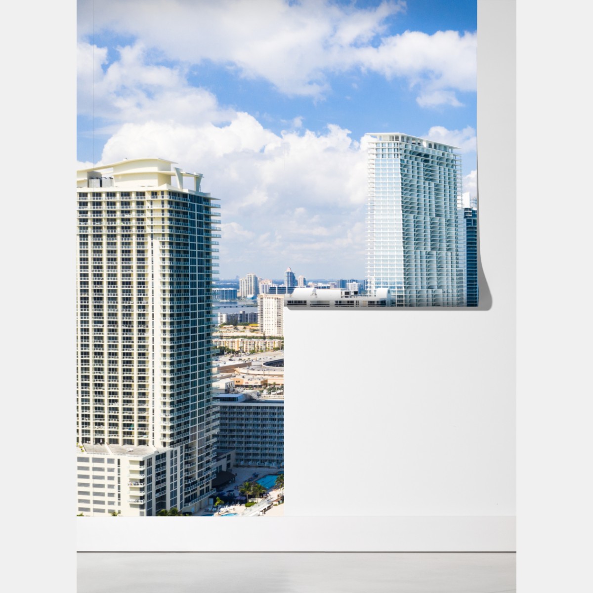 Fototapeta turkusowa linia brzegowa z wieżowcami – Wallissimo® Fototapeta turkusowa linia brzegowa z wieżowcami – Wallissimo®