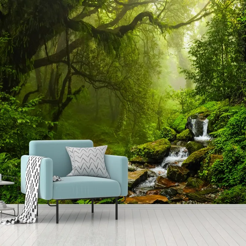 Fototapeta bujny mglisty leśny wodospad