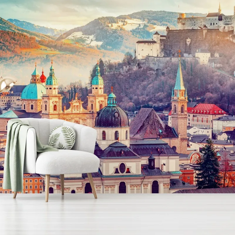 Fototapeta zachód słońca nad Salzburgiem