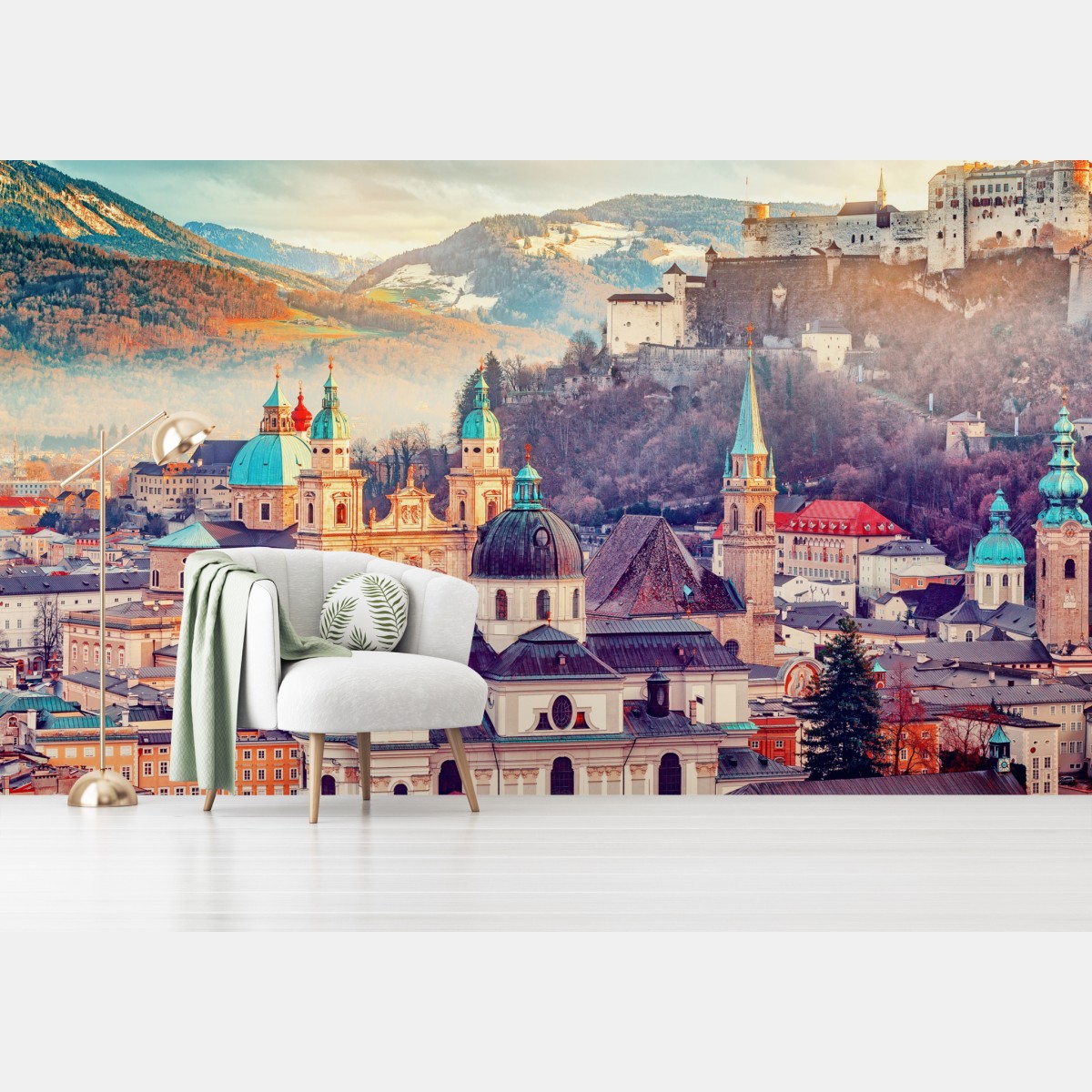 Wall mural sunset over Salzburg skyline