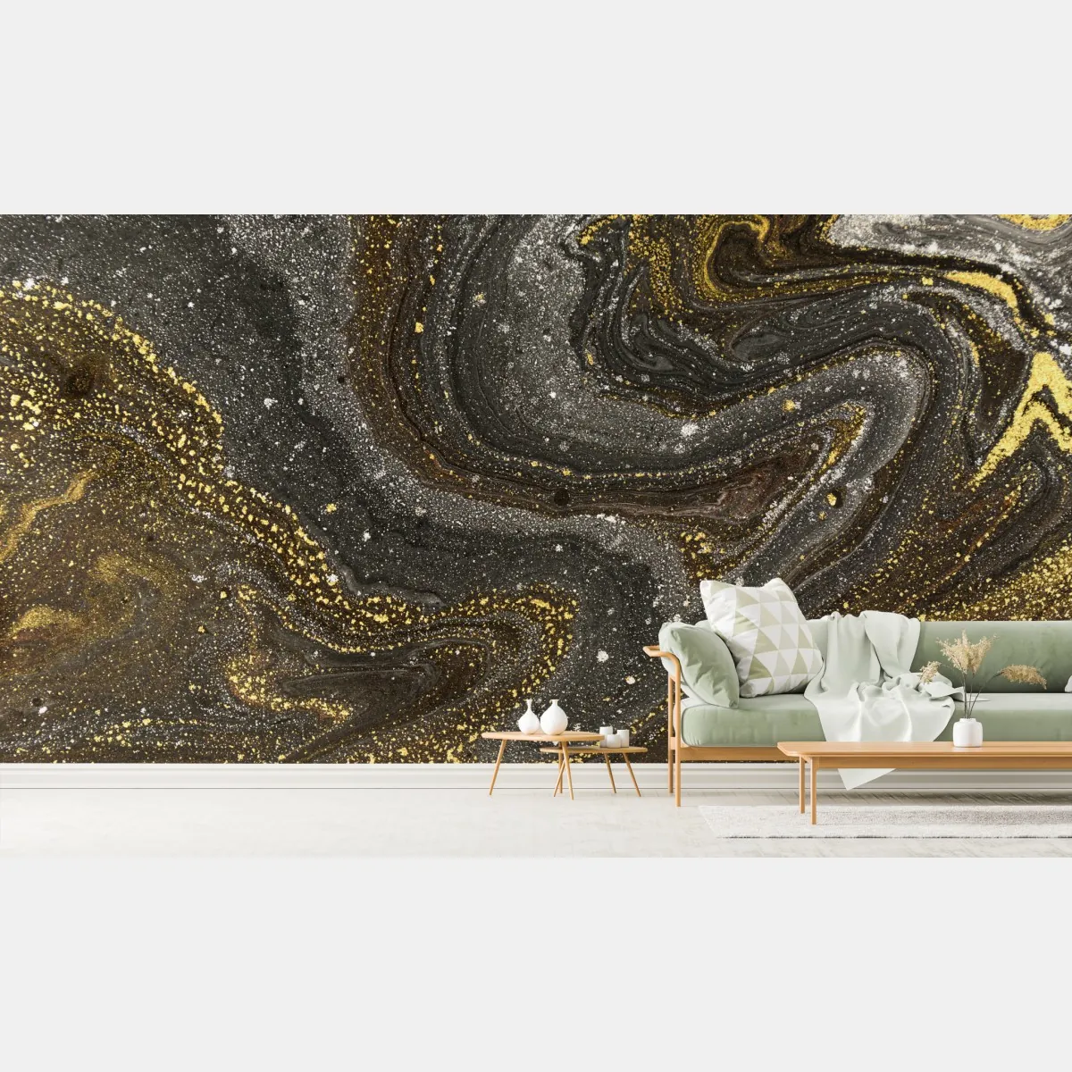 Fototapeta złoto-czarny marmurowy wir abstrakcyjny – Wallissimo® Fototapeta złoto-czarny marmurowy wir abstrakcyjny – Wallissimo®