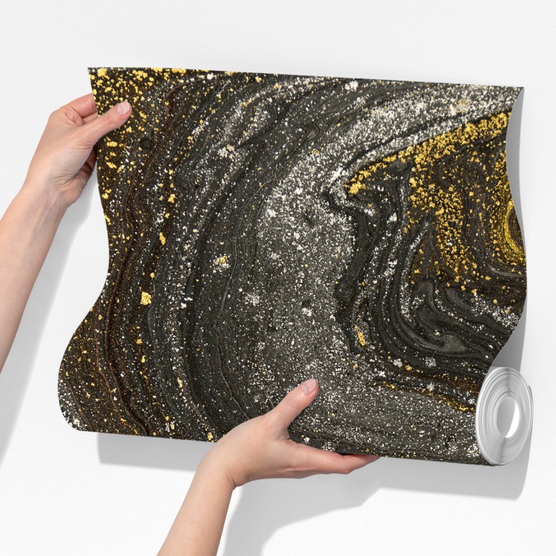 Fototapeta złoto-czarny marmurowy wir abstrakcyjny – Wallissimo® Fototapeta złoto-czarny marmurowy wir abstrakcyjny – Wallissimo®