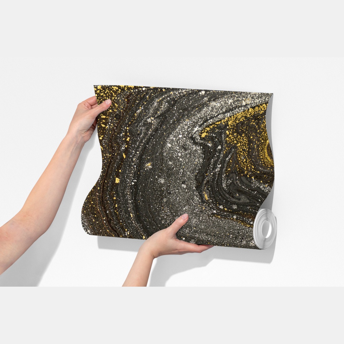 Fototapeta złoto-czarny marmurowy wir abstrakcyjny – Wallissimo® Fototapeta złoto-czarny marmurowy wir abstrakcyjny – Wallissimo®