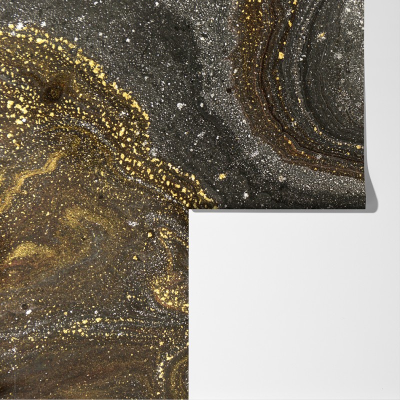 Fototapeta złoto-czarny marmurowy wir abstrakcyjny – Wallissimo® Fototapeta złoto-czarny marmurowy wir abstrakcyjny – Wallissimo®