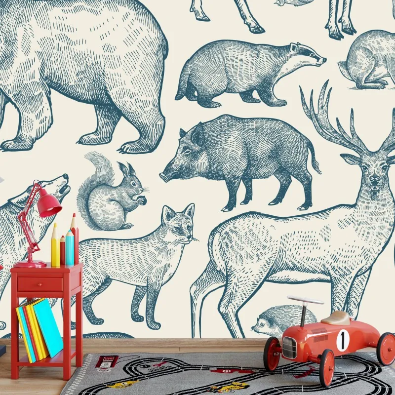 Fototapeta vintage wzór z zwierzętami leśnymi