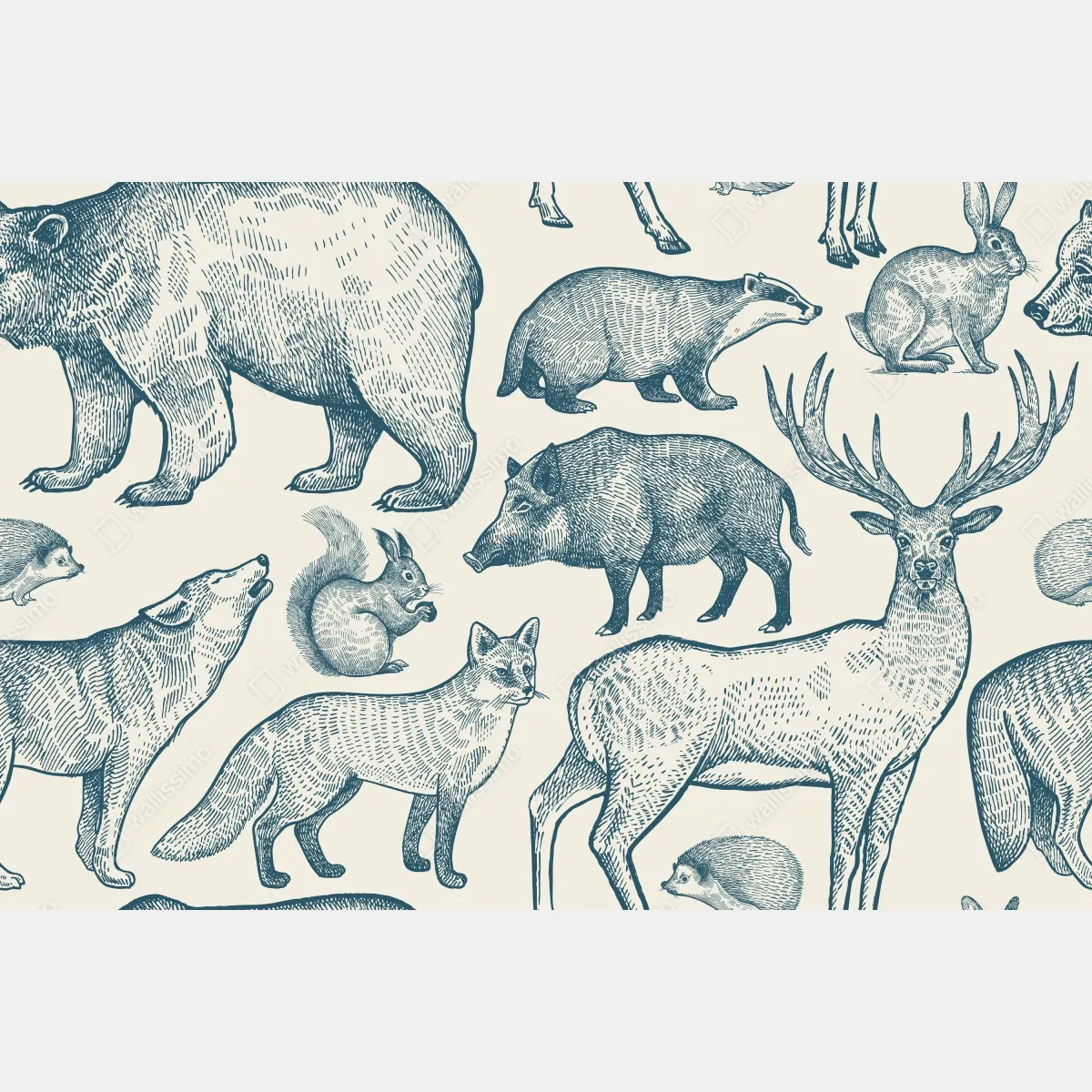 Fototapeta vintage wzór z zwierzętami leśnymi – Wallissimo® Fototapeta vintage wzór z zwierzętami leśnymi – Wallissimo®