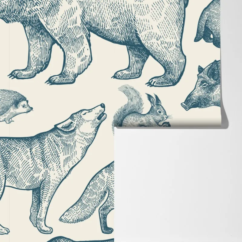 Fototapeta vintage wzór z zwierzętami leśnymi – Wallissimo® Fototapeta vintage wzór z zwierzętami leśnymi – Wallissimo®