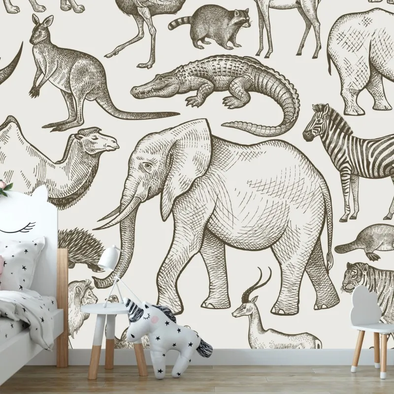 Fototapeta sepiowy wzór dzikich zwierząt