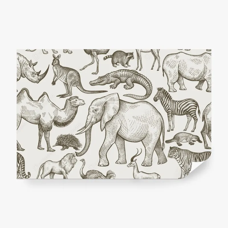 Fototapeta sepiowy wzór dzikich zwierząt