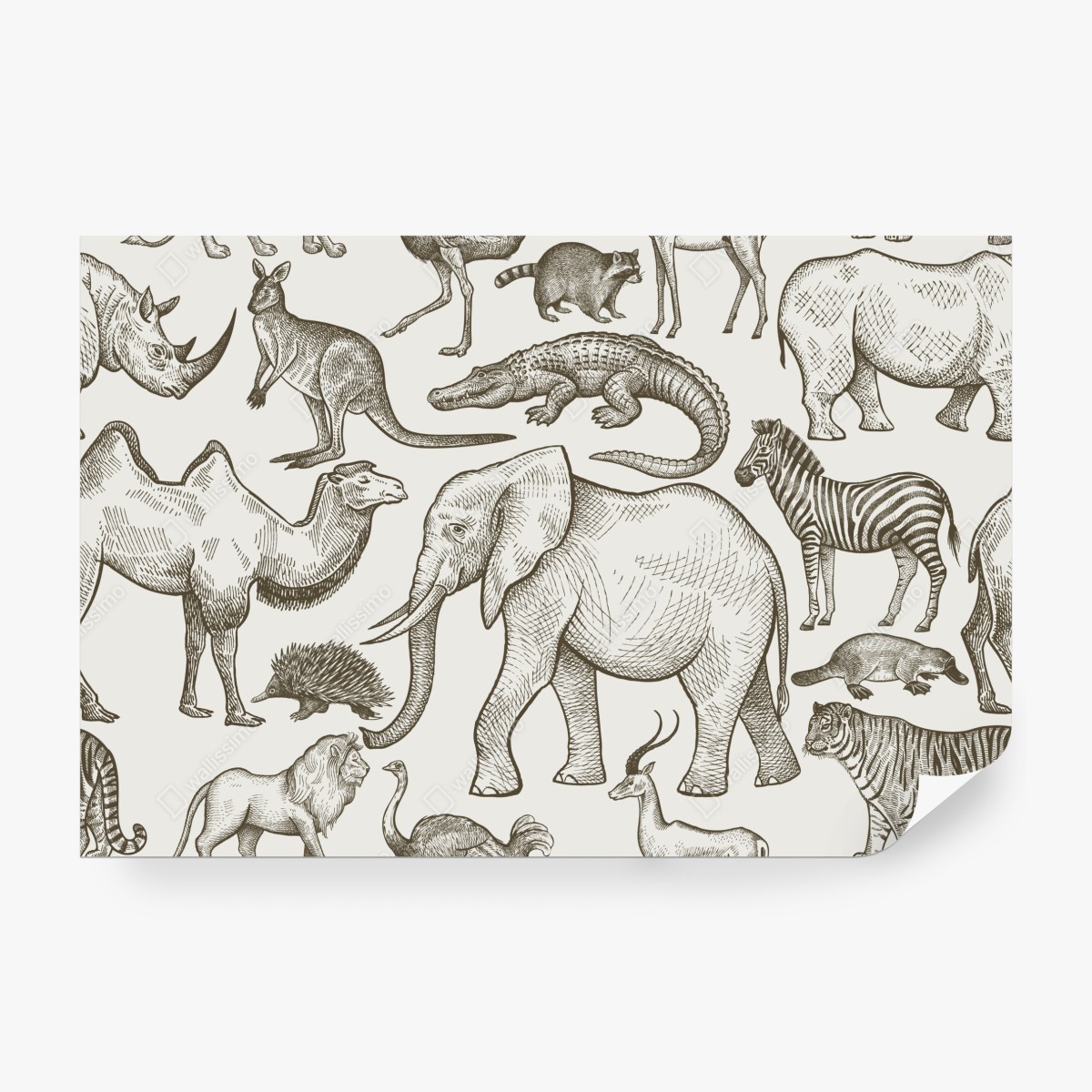 Fototapeta sepiowy wzór dzikich zwierząt – Wallissimo® Fototapeta sepiowy wzór dzikich zwierząt – Wallissimo®