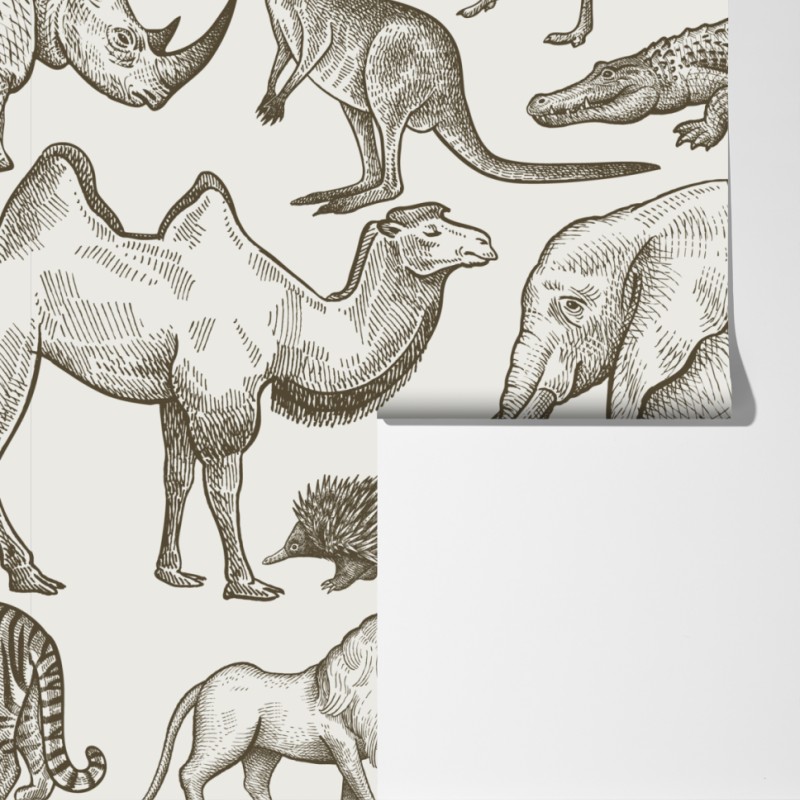 Fototapeta sepiowy wzór dzikich zwierząt – Wallissimo® Fototapeta sepiowy wzór dzikich zwierząt – Wallissimo®