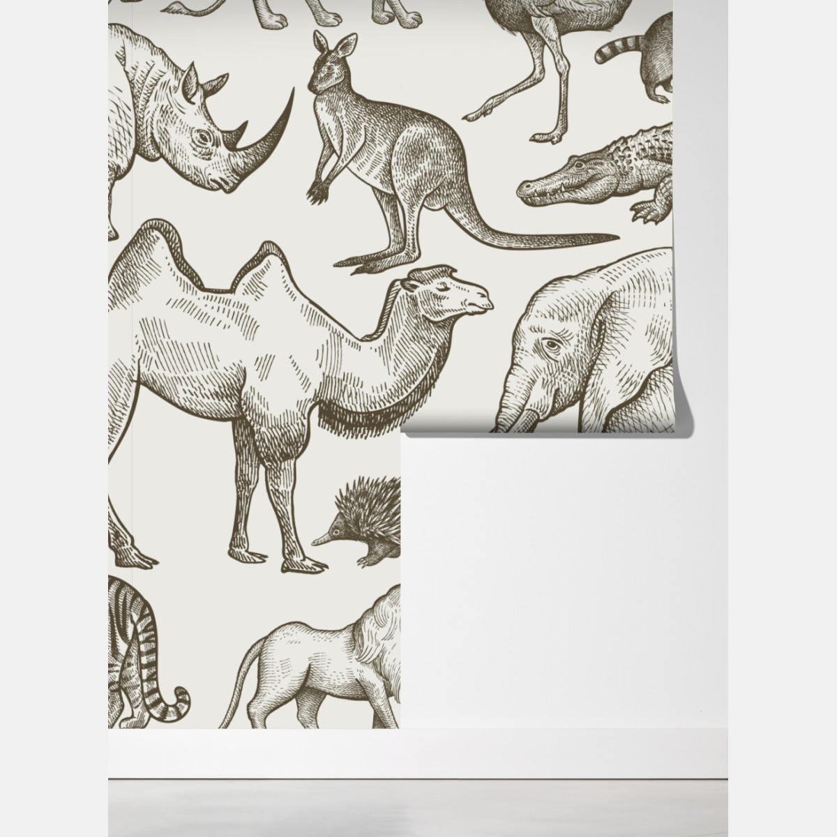 Fototapeta sepiowy wzór dzikich zwierząt – Wallissimo® Fototapeta sepiowy wzór dzikich zwierząt – Wallissimo®