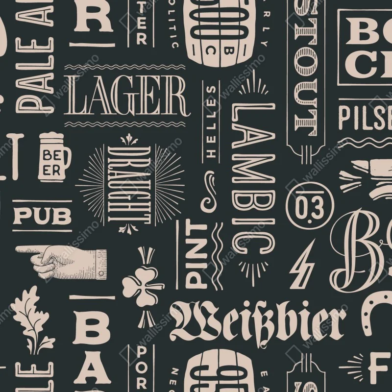 Fototapeta vintage kolaż etykiet piwnych – Wallissimo® Fototapeta vintage kolaż etykiet piwnych – Wallissimo®