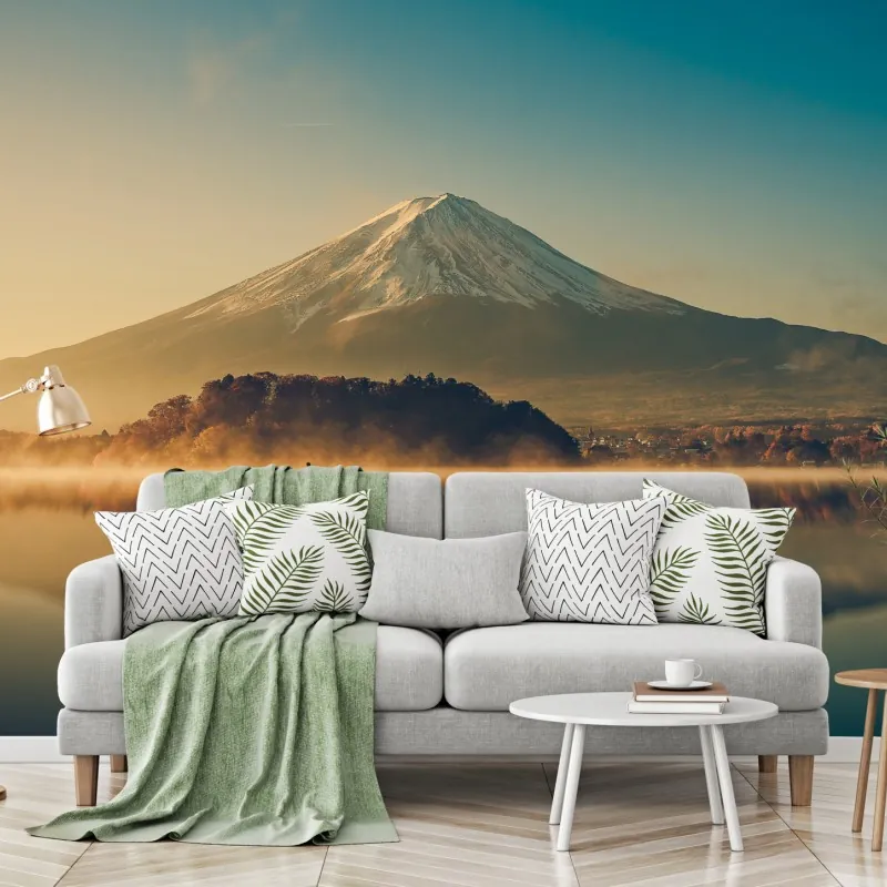 Fototapeta wschód słońca nad Mount Fuji nad jeziorem Kawaguchiko