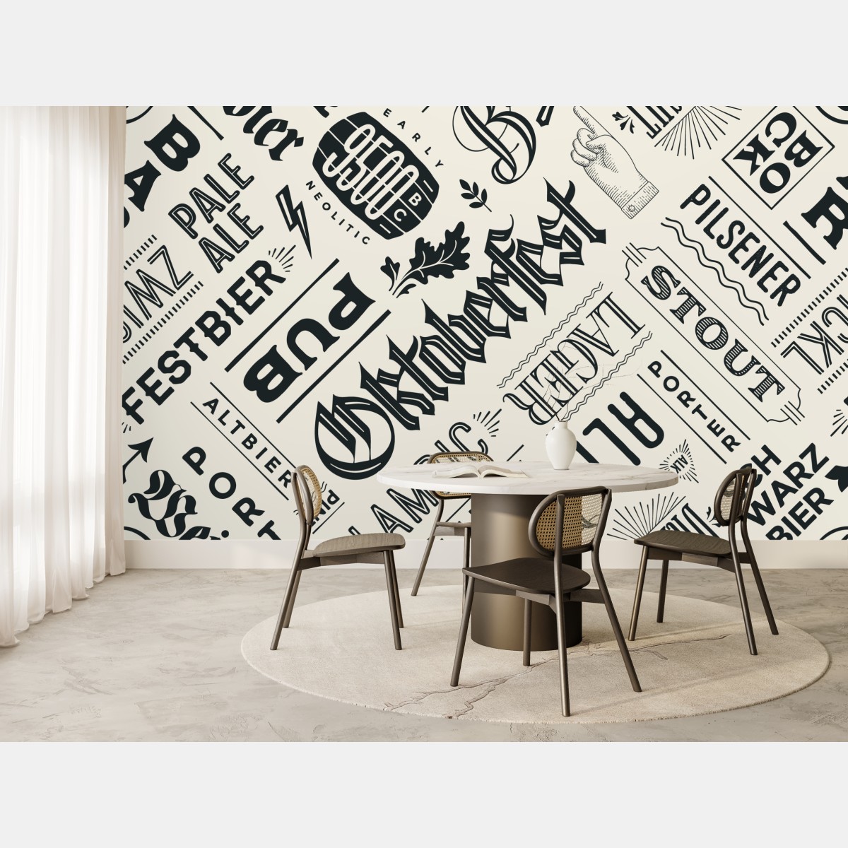 Wall mural vintage beer label typography pattern