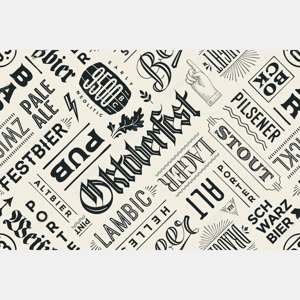 Fototapeta vintage wzór etykiet piwnych – Wallissimo® Fototapeta vintage wzór etykiet piwnych – Wallissimo®