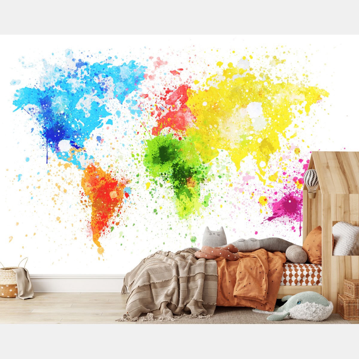 Wall mural colorful watercolor world map