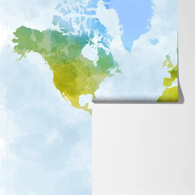 Fototapeta akwarelowa mapa świata w zieleni i błękicie – Wallissimo® Fototapeta akwarelowa mapa świata w zieleni i błękicie – Wallissimo®