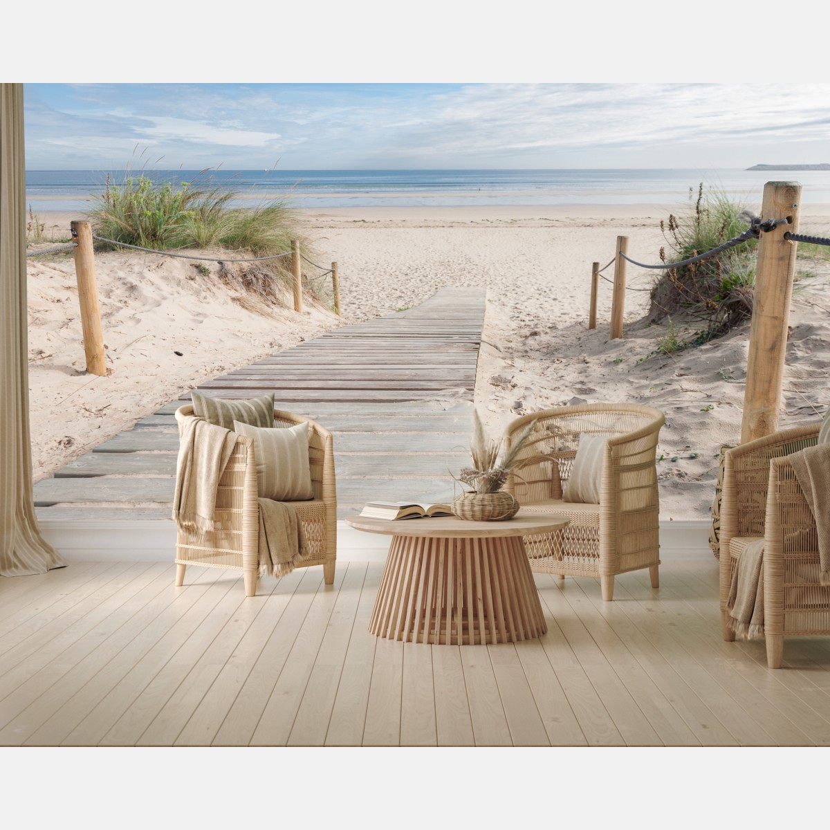 Wall mural serene beach boardwalk to the sea