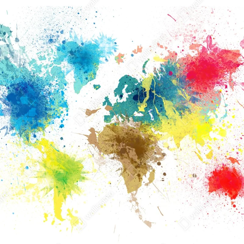 Fototapeta kolorowa mapa świata z plamami farby – Wallissimo® Fototapeta kolorowa mapa świata z plamami farby – Wallissimo®