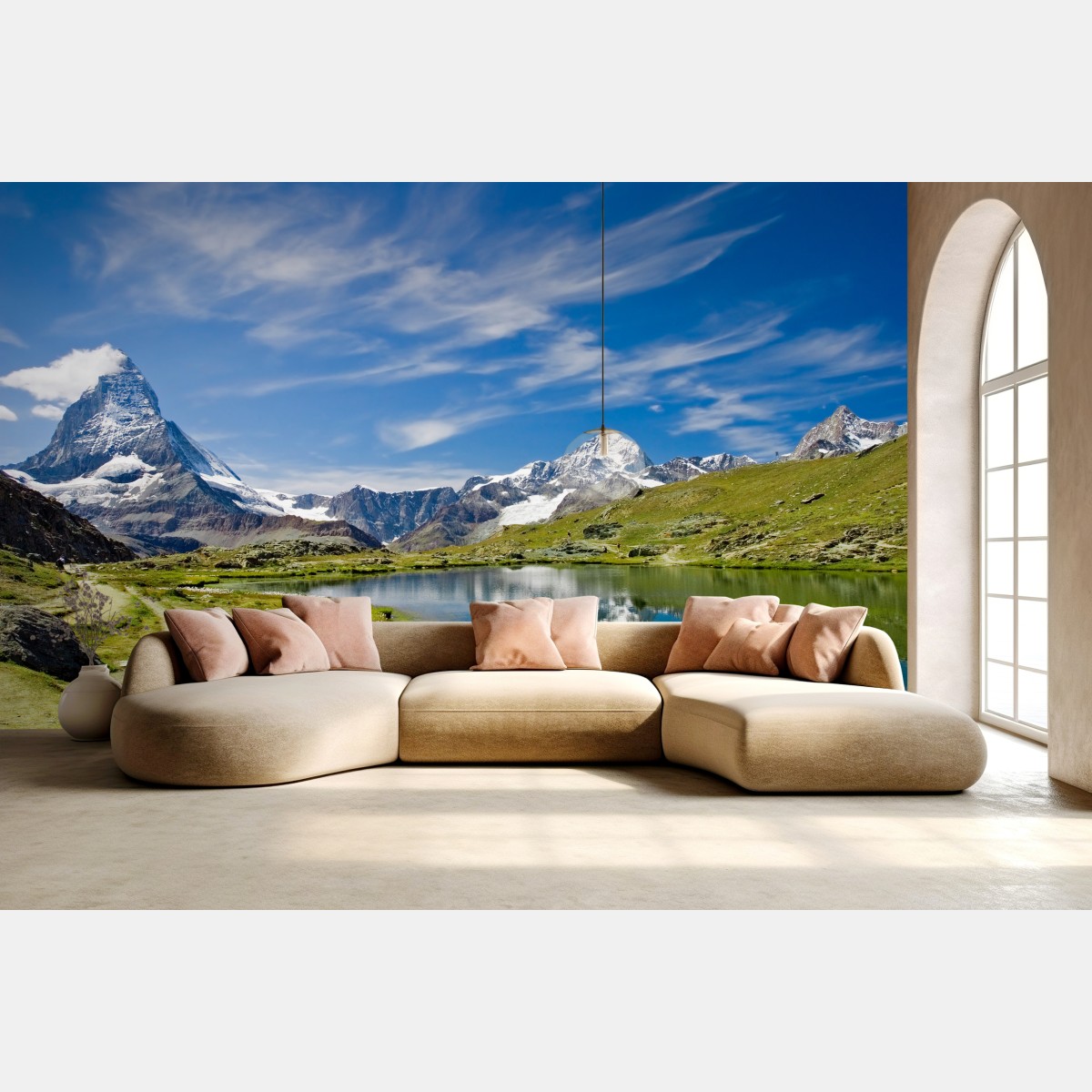 Wall mural majestic alpine lake with mountain reflection