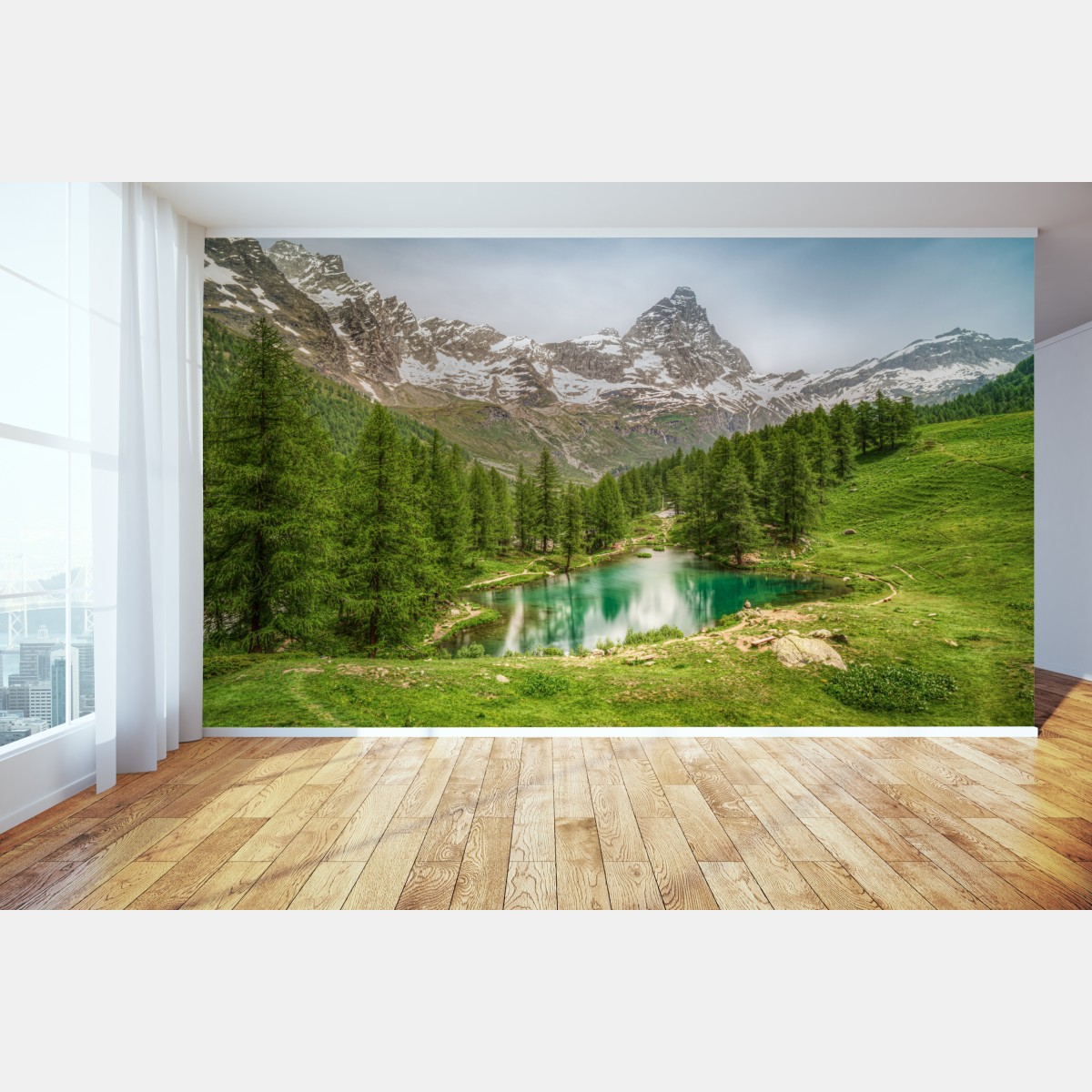 Wall mural serene turquoise lake near Cervinia