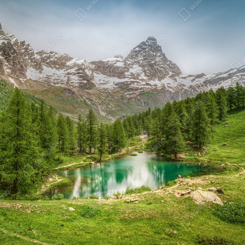 Fototapeta turkusowe jezioro alpejskie w pobliżu Cervinia – Wallissimo® Fototapeta turkusowe jezioro alpejskie w pobliżu Cervinia – Wallissimo®